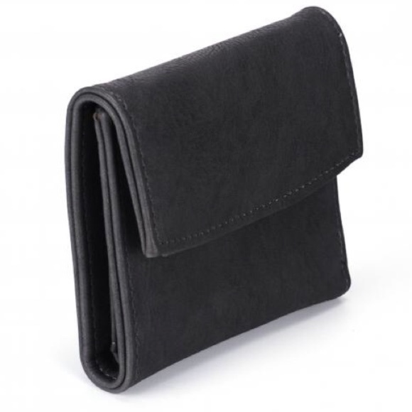 Handbags - Chic Solid Black Tri-Fold Vegan Leather Wallet